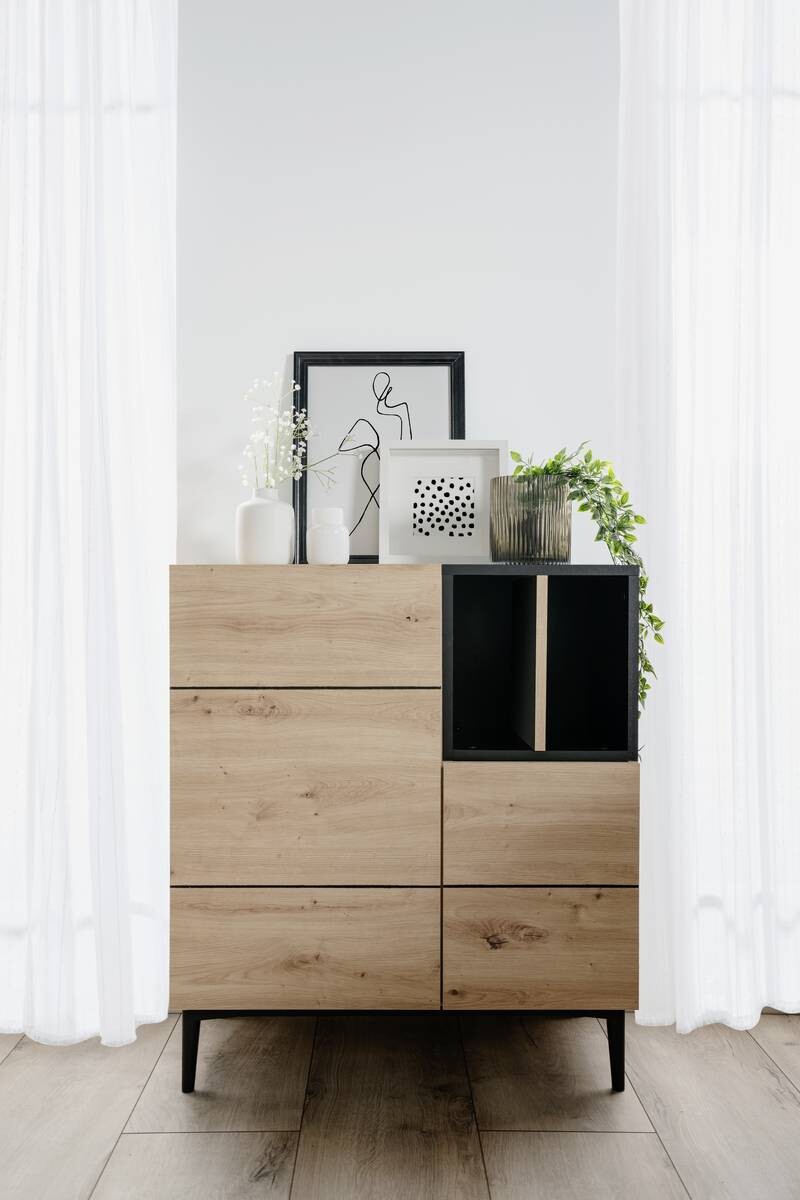 Kommode Nola Eiche Artisan Nachbildung schwarz B/H/T: ca. 80x90x42 cm