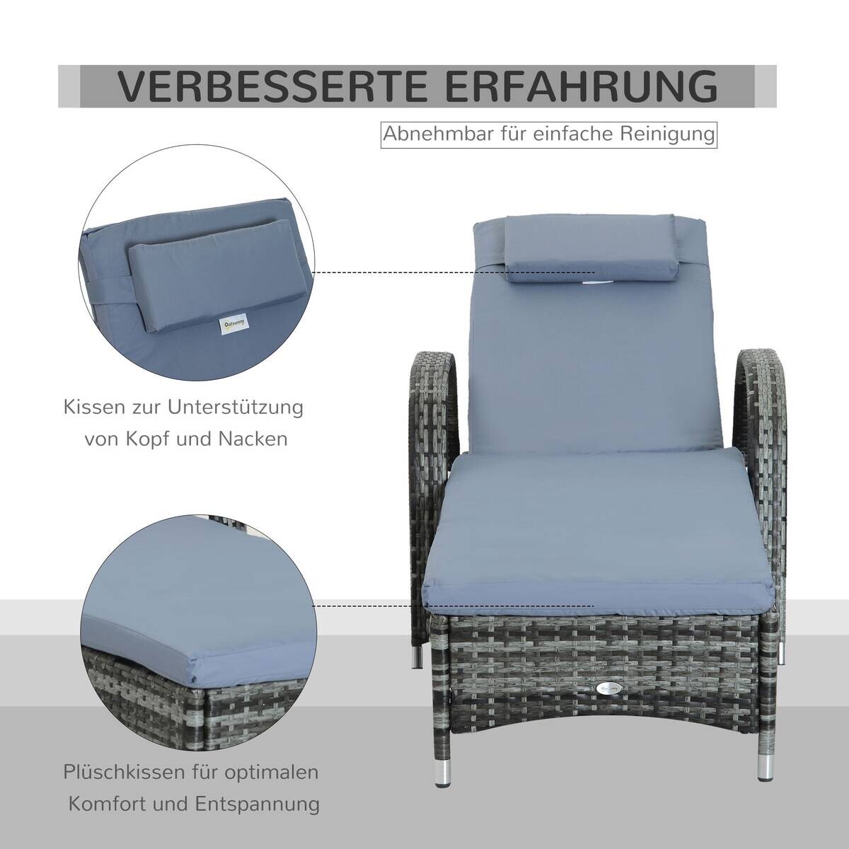 Outsunny Sonnenliege blau Edelstahl B/H/L: ca. 73x200x103 cm