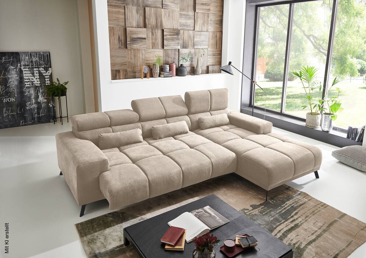 Ecksofa mit elektrischer Sitztiefenverstellung beige Polyester Nylon B/H/T: ca. 285x99x120 cm