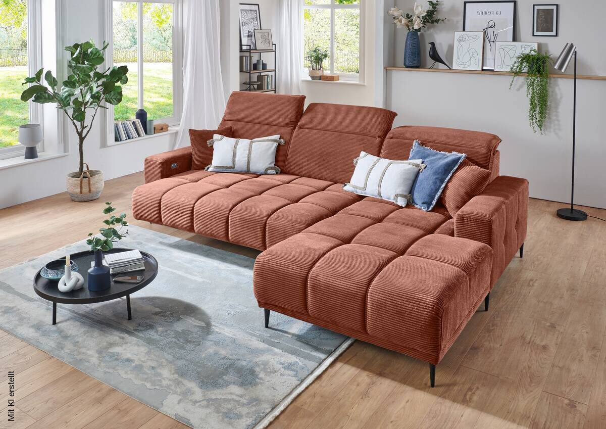 Ecksofa mit elektrischer Sitztiefenverstellung rost rost Polyester Microfaser B/H/T: ca. 286x107x115 cm