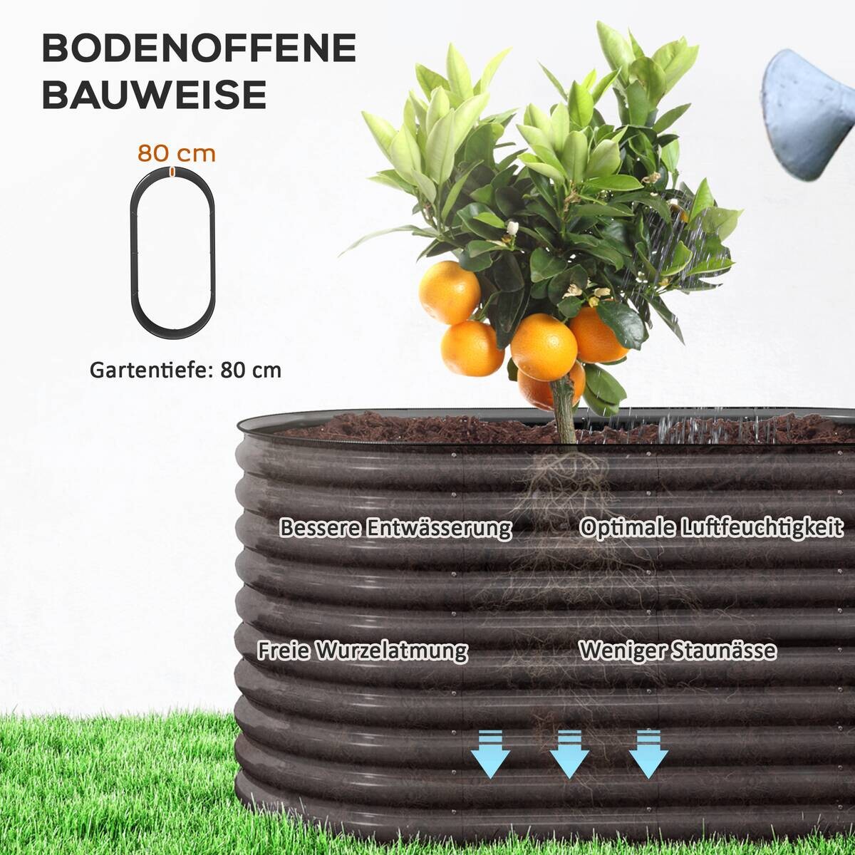 Outsunny Hochbeet dunkelgrau Stahl B/H/L: ca. 80x80x160 cm