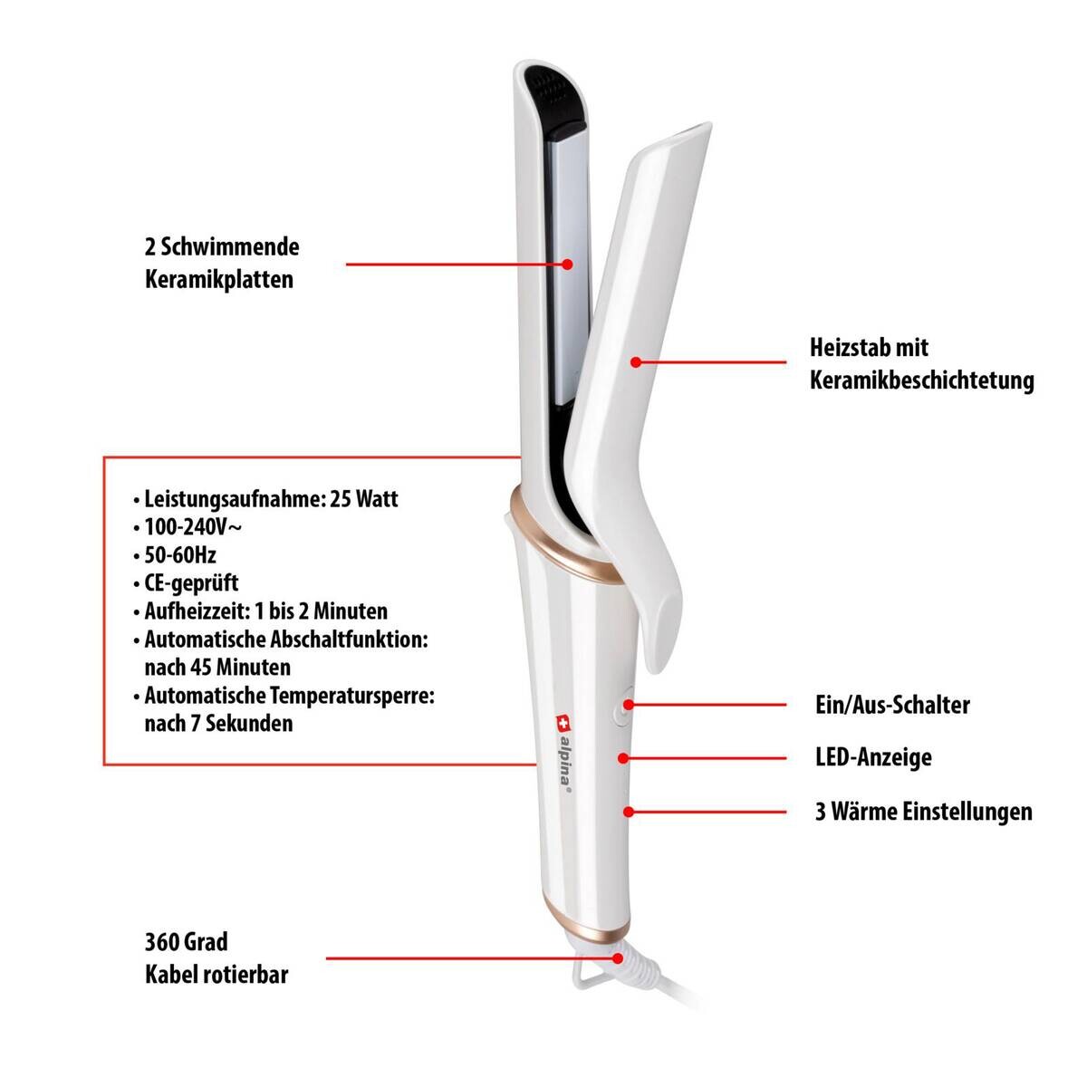 Glätteisen gold weiß Keramik Kunststoff B/H/L: ca. 4,5x8,5x30 cm