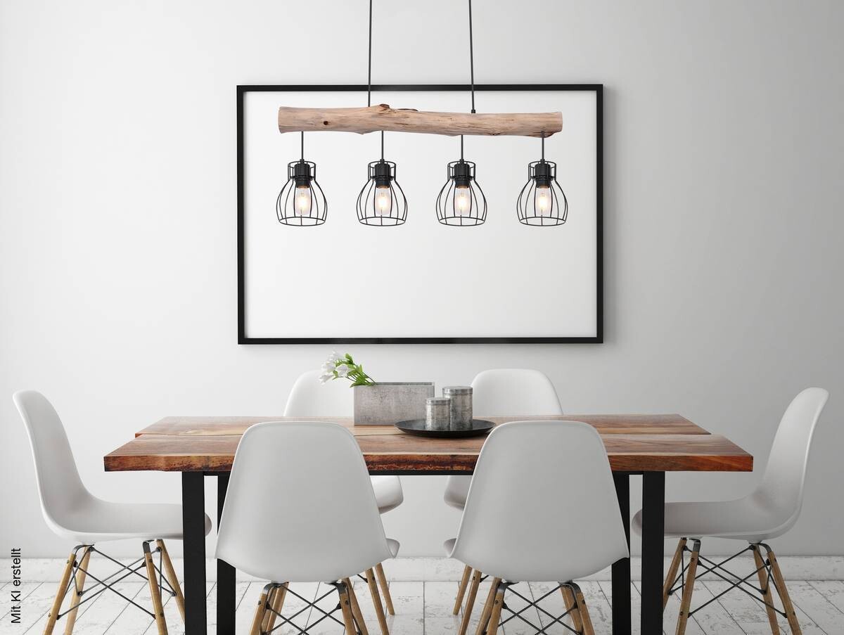 GLOBO Pendelleuchte Mina natur schwarz Holz Metall B/H: ca. 83x140 cm E27 4 Brennstellen