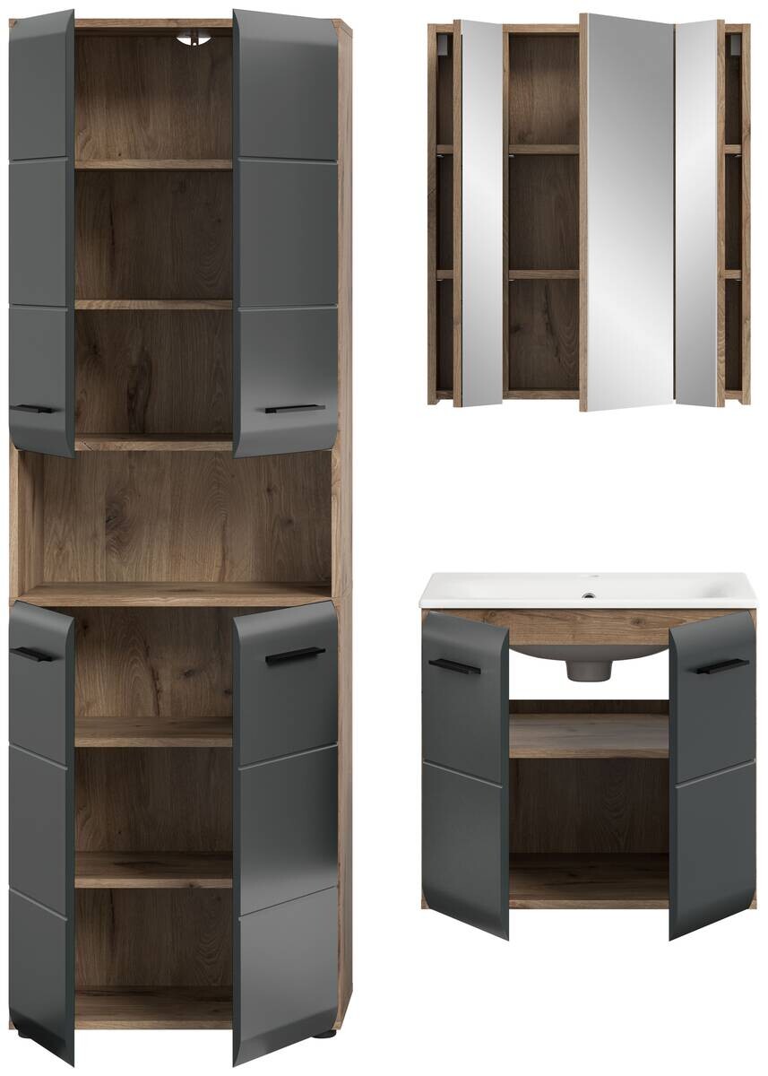 Badezimmer-Set Ice Nox Oak Nachbildung schwarz matt B/H/T: ca. 135x185x46 cm