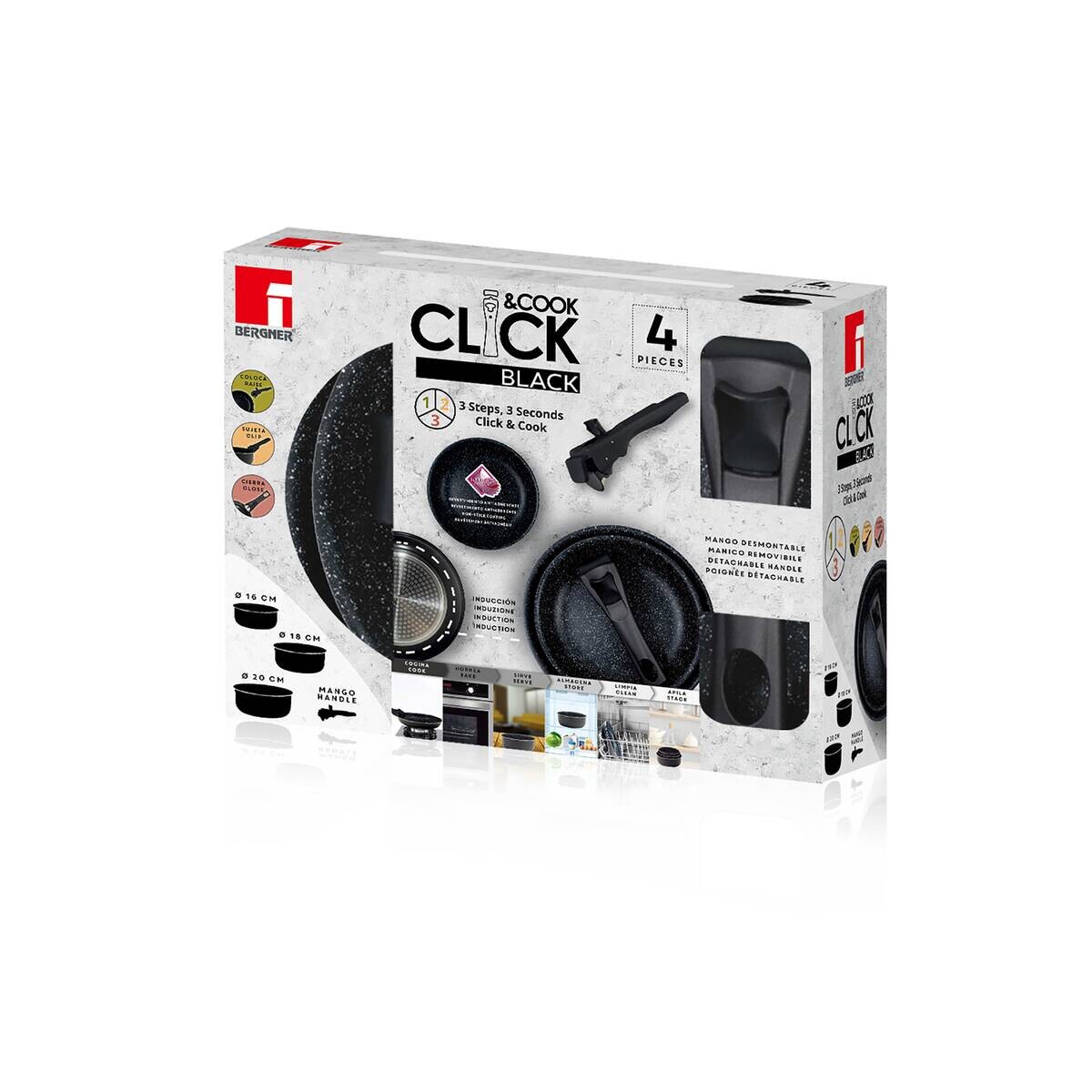 BERGNER Topfset Click & cook black schwarz Aluminium 4 tlg.