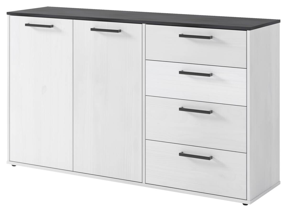 Sideboard Smart 1 Massivholz kiefer weiß schwarz B/H/T: ca. 150x89x40 cm