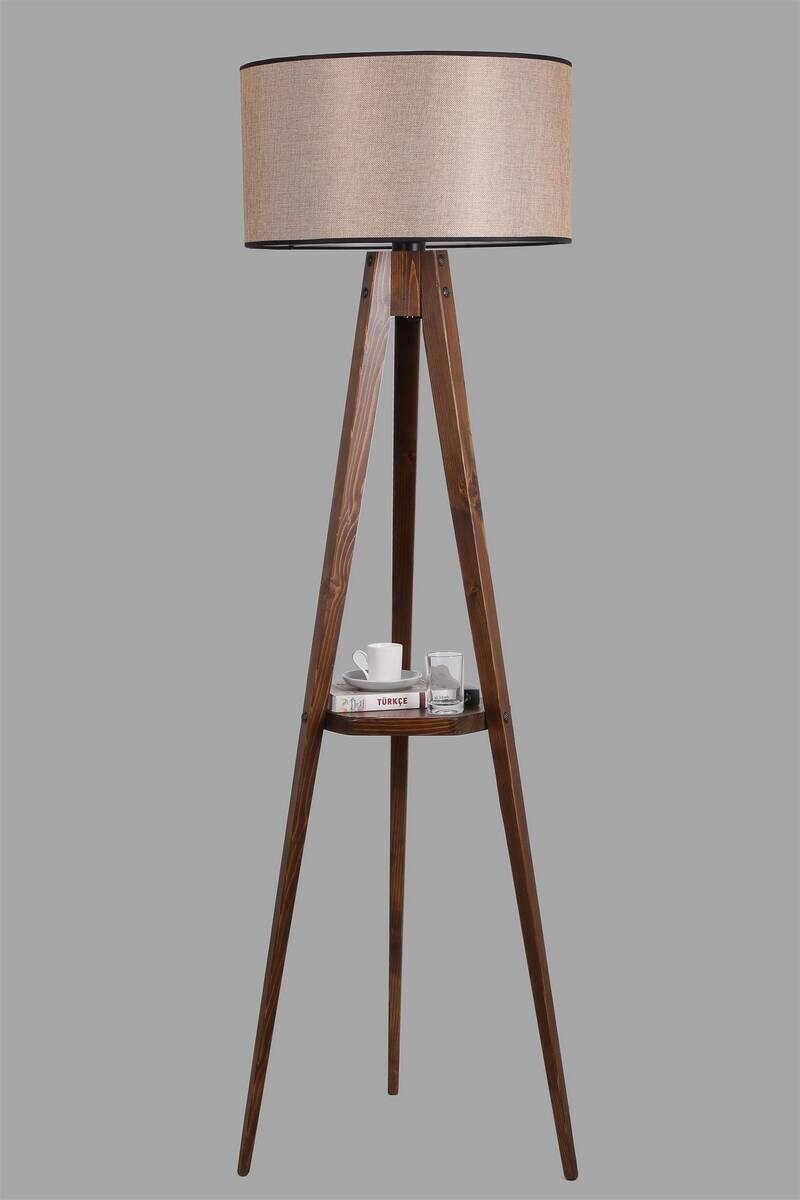 Stehleuchte nussbaum Stoff B/H/L/D: ca. 45x153x45x45 cm E27 1 Brennstellen
