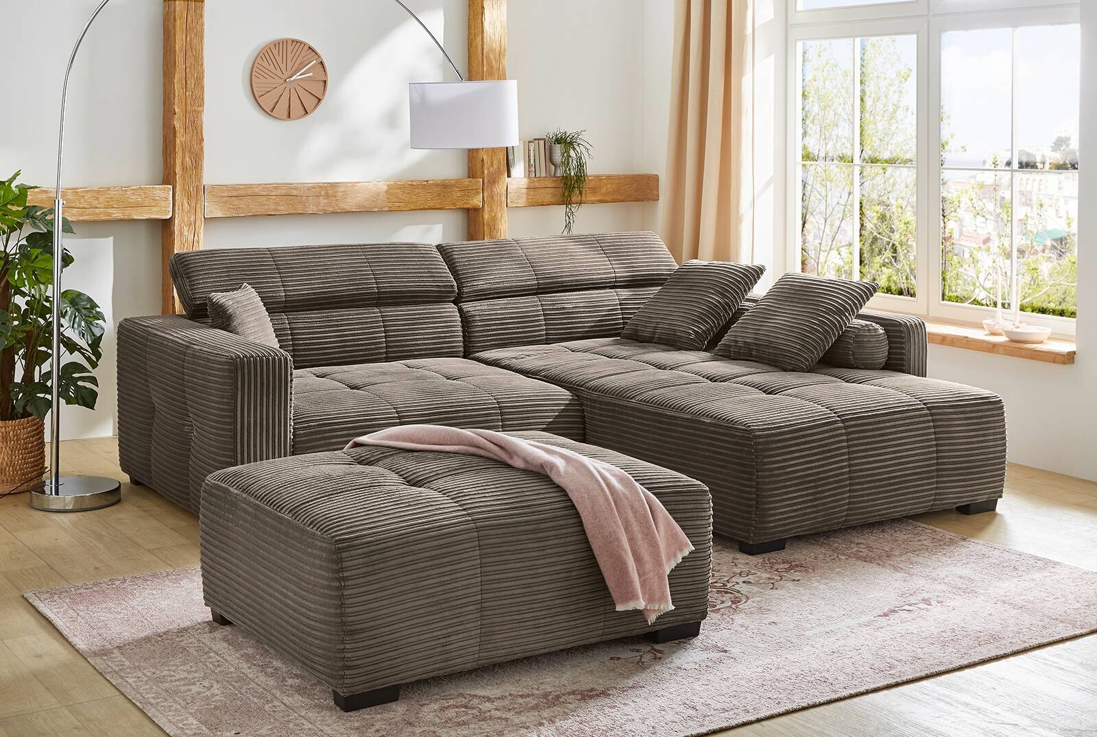 Ecksofa dunkelgrau Microfaser B/H/T: ca. 278x98x231 cm