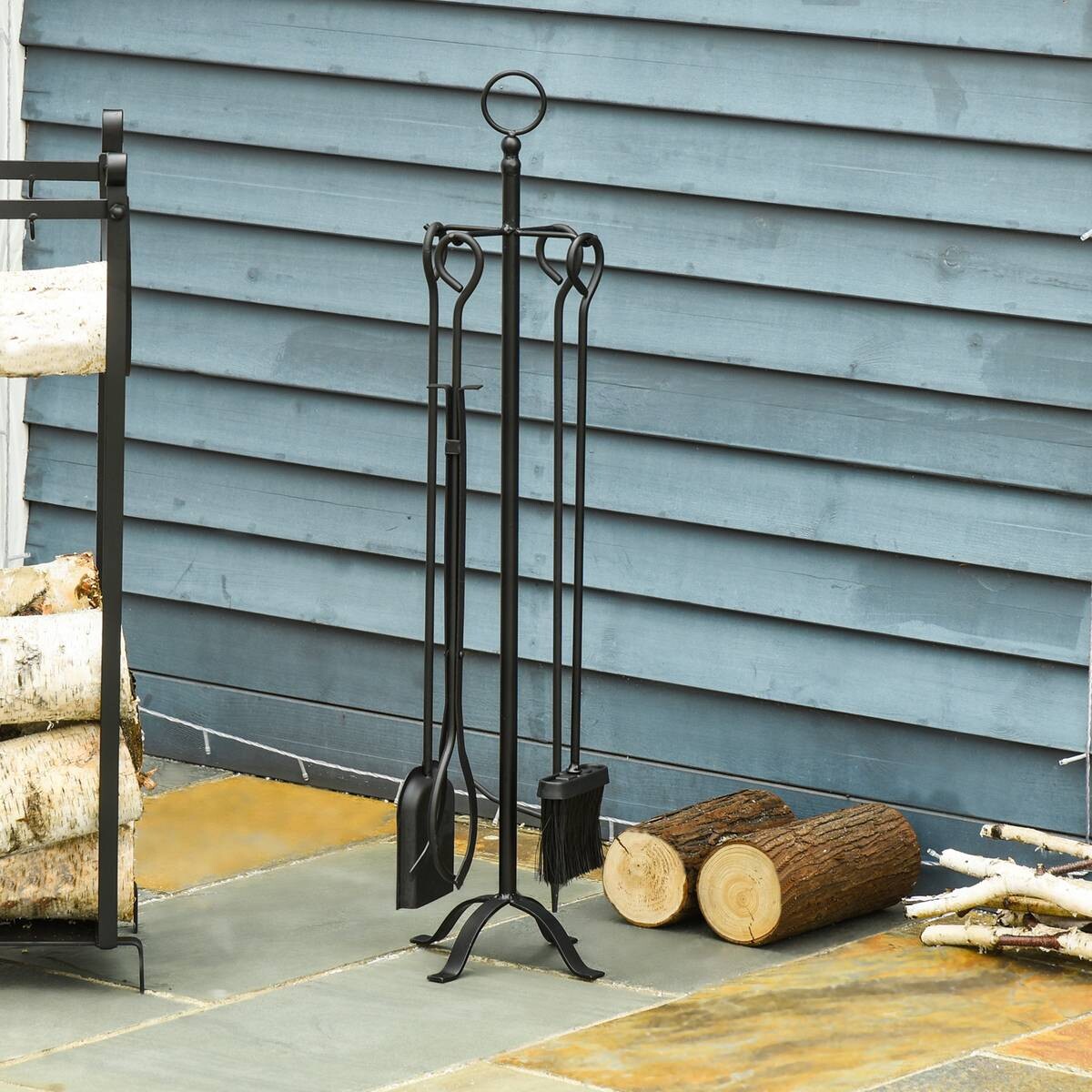 Outsunny Schürhaken und Halterung schwarz B/H/L: ca. 20x87x20 cm ca. 2,5 kg