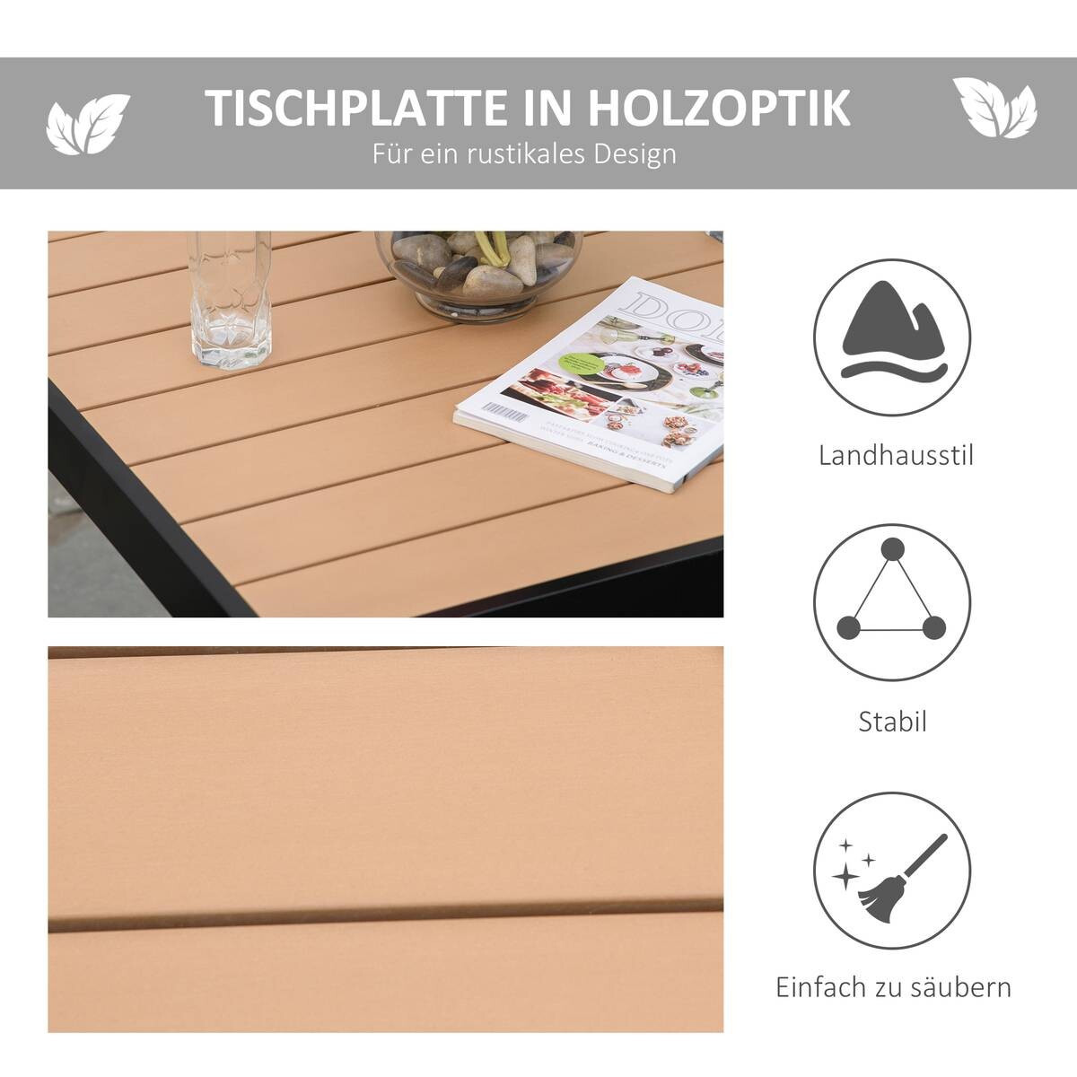 Outsunny Gartentisch natur Metall B/H/L: ca. 80x74x80 cm