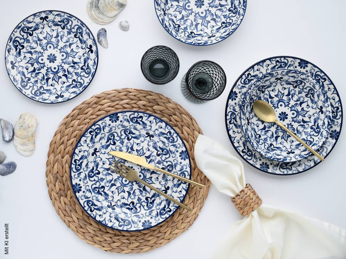 CreaTable Tafelservice Fresco blau Steingut 12 tlg.
