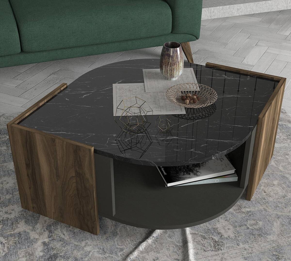 Couchtisch Marbel walnuss Nachbildung Marmoroptik B/H/T: ca. 75x40x75 cm