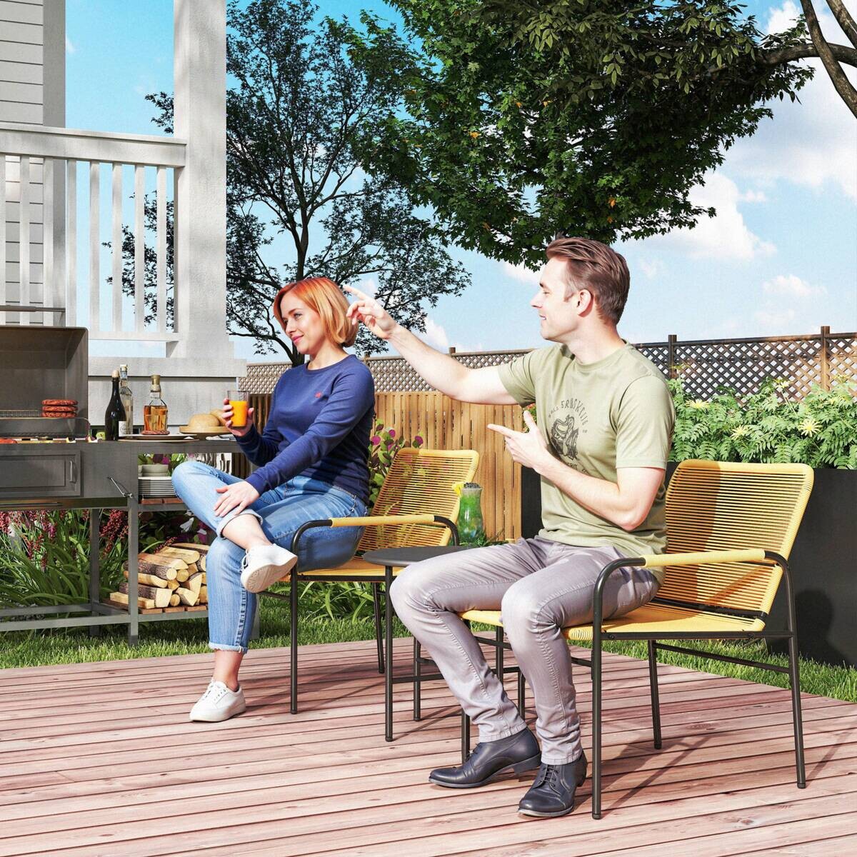 Outsunny Rattan Bistroset gelb Stahl B/H/L: ca. 54x76x66 cm