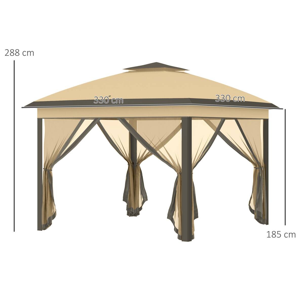 Outsunny Pavillon beige Metall B/H/L: ca. 330x288x330 cm
