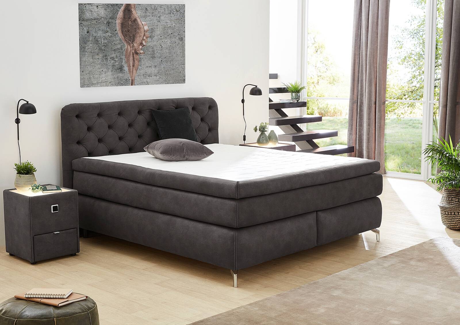 Boxspringbett anthrazit Liegefläche B/L: ca. 180x200 cm