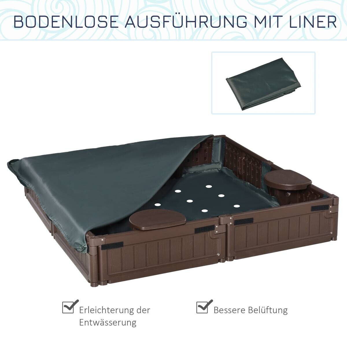 Outsunny Sandkasten braun B/H/L: ca. 123x21x123 cm
