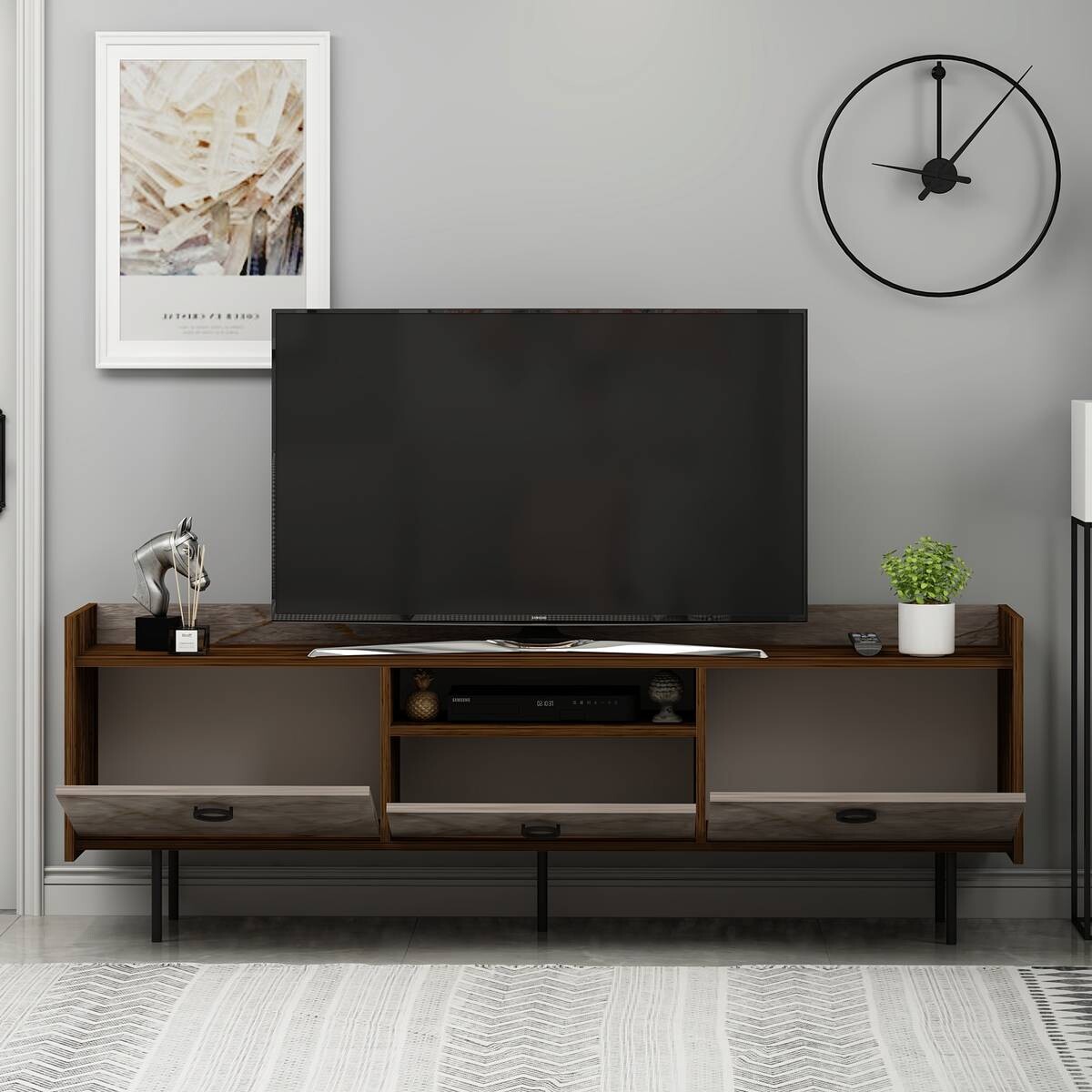 TV-Lowboard Büsra walnuss Nachbildung grau B/H/T: ca. 184x63x37 cm