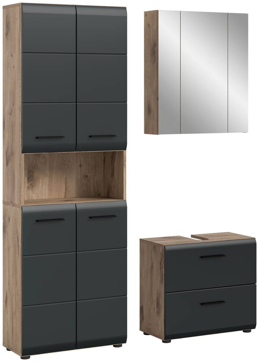 Badezimmer-Set Ice Nox Oak Nachbildung schwarz matt B/H/T: ca. 135x185x30 cm
