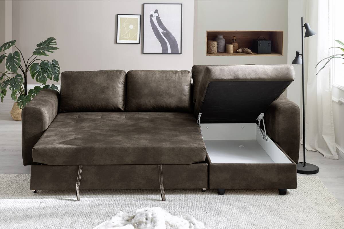 Ecksofa mit Bettfunktion und Bettkasten dunkelbraun B/T: ca. 245x155 cm