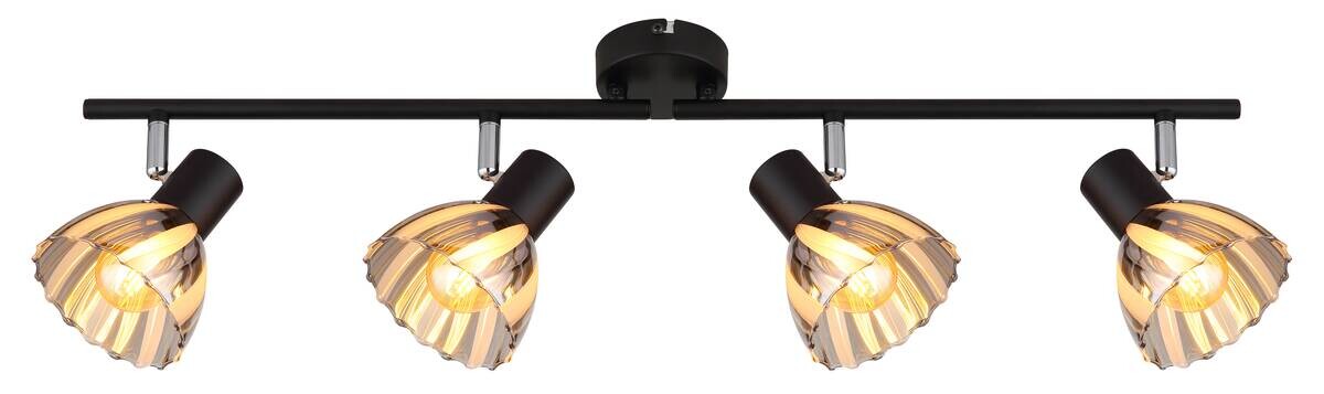 GLOBO Strahler mattschwarz Satiniert Rauch Metall Glas B/H/T: ca. 70x19x35 cm E14 4 Brennstellen