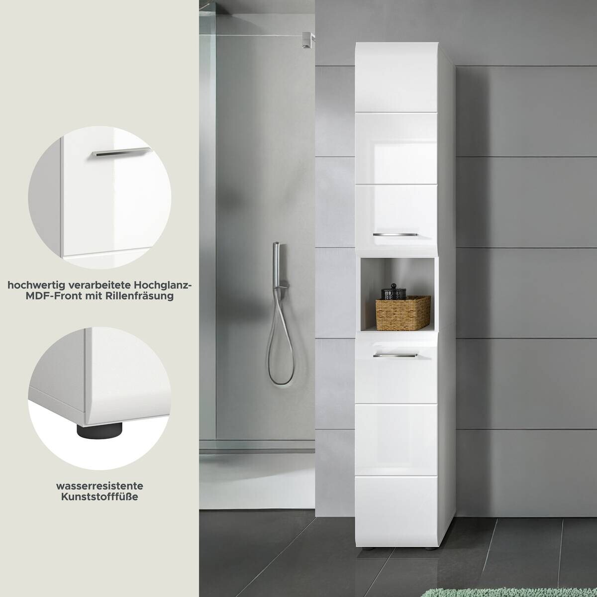 Hochschrank Ice weiß weiß Hochglanz B/H/T: ca. 30x185x30 cm