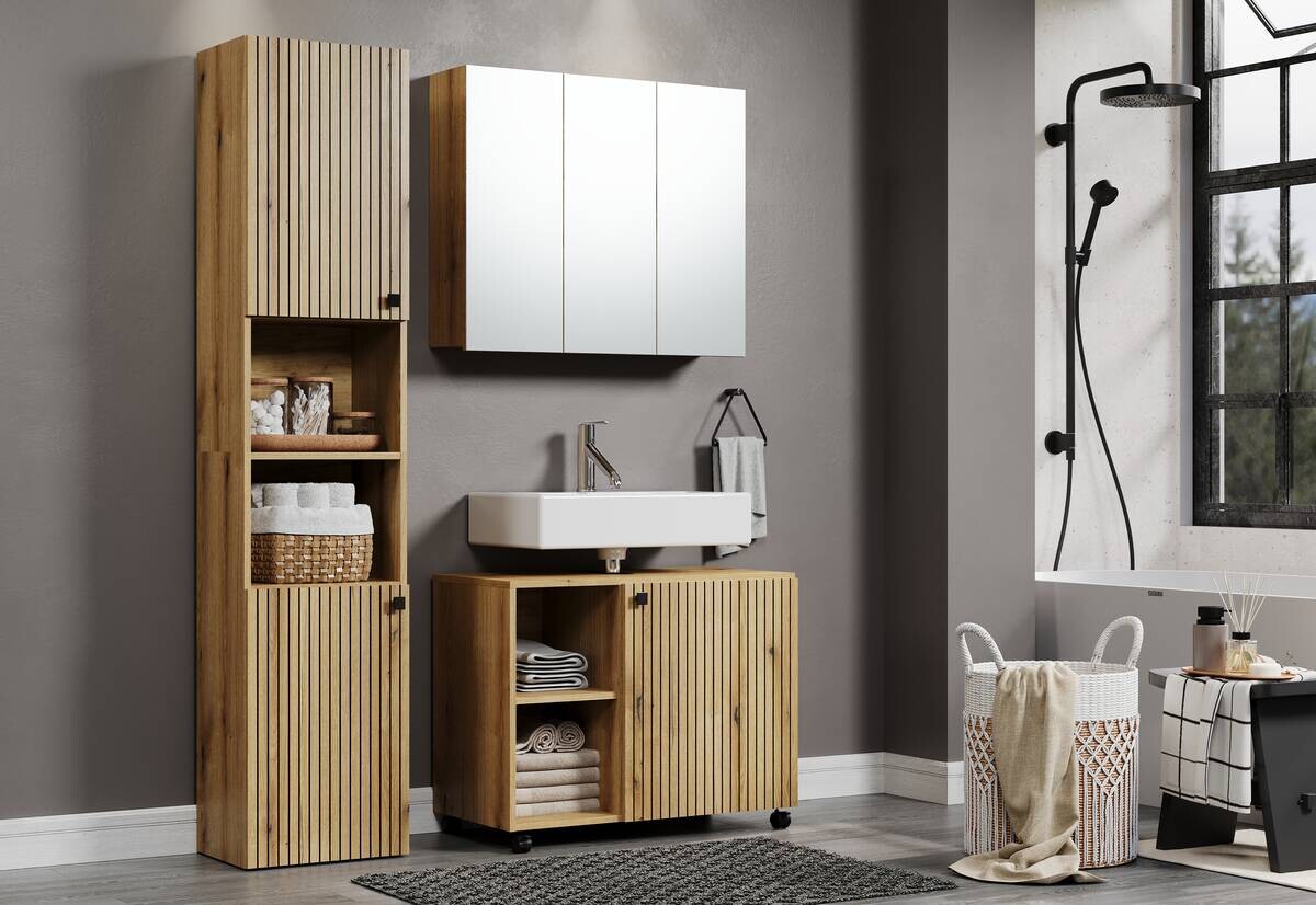 Waschbeckenunterschrank Pure Bliss Eiche Evoke Oak Nachbildung schwarz B/H/T: ca. 80x64x42 cm