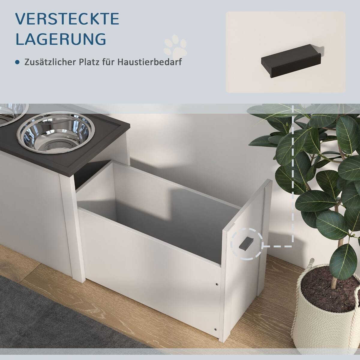 PawHut Futterstation weiß MDF B/H/L: ca. 30x42x60 cm