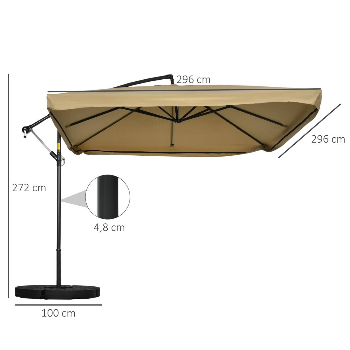 Outsunny Ampelschirm beige Polyester B/H/L: ca. 296x272x296 cm