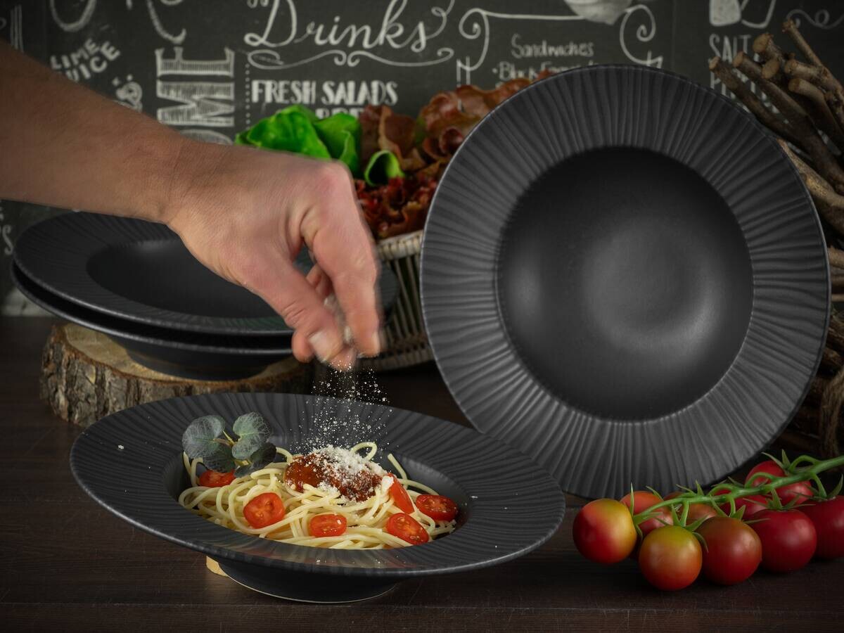 CreaTable Pastateller-Set Vesuvio schwarz Steinzeug H/D: ca. 6x27 cm