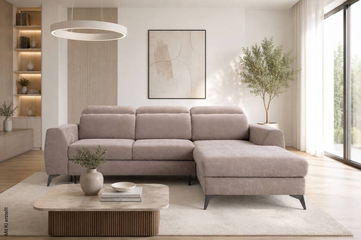 Ecksofa mit Bettfunktion und Bettkasten beige Microfaser B/T: ca. 264x191 cm