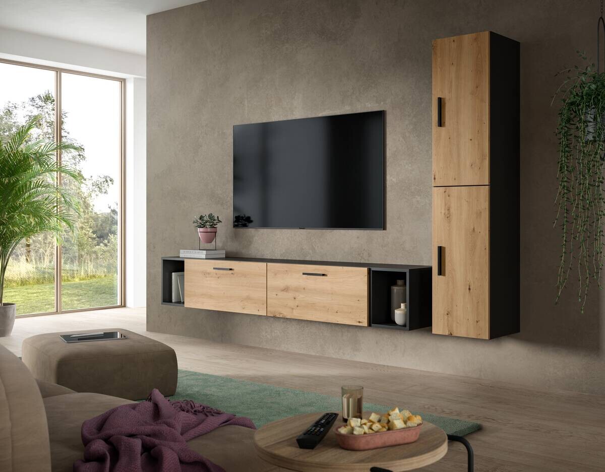 Wohnwand-Set TheOne Eiche Artisan Nachbildung anthrazit B/H/T: ca. 75x32x34 cm