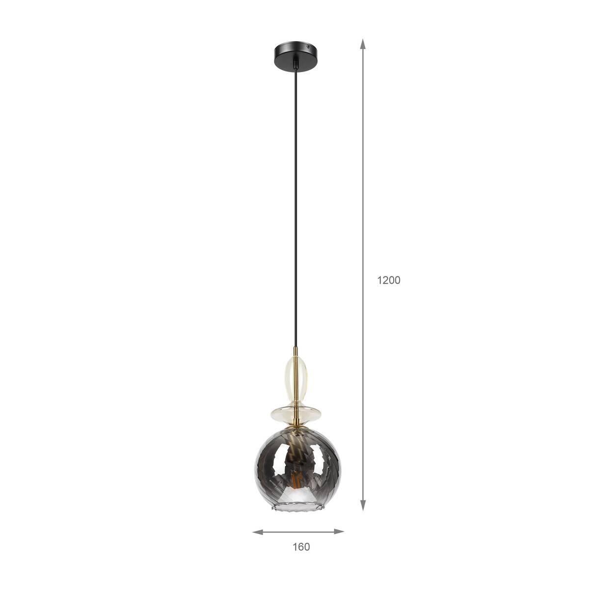Lamkur Pendelleuchte Rauch Glas Stahl B/H/L: ca. 18x120x18 cm E27 1 Brennstellen