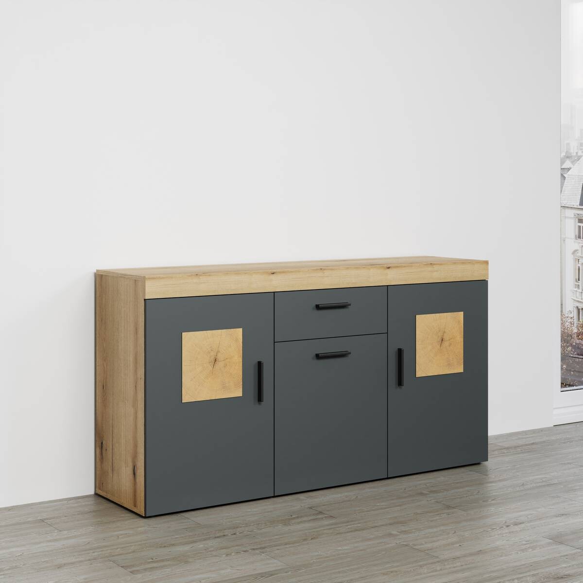 Sideboard Tyler Eiche Evoke Coast Nachbildung anthrazit B/H/T: ca. 159x86x41 cm