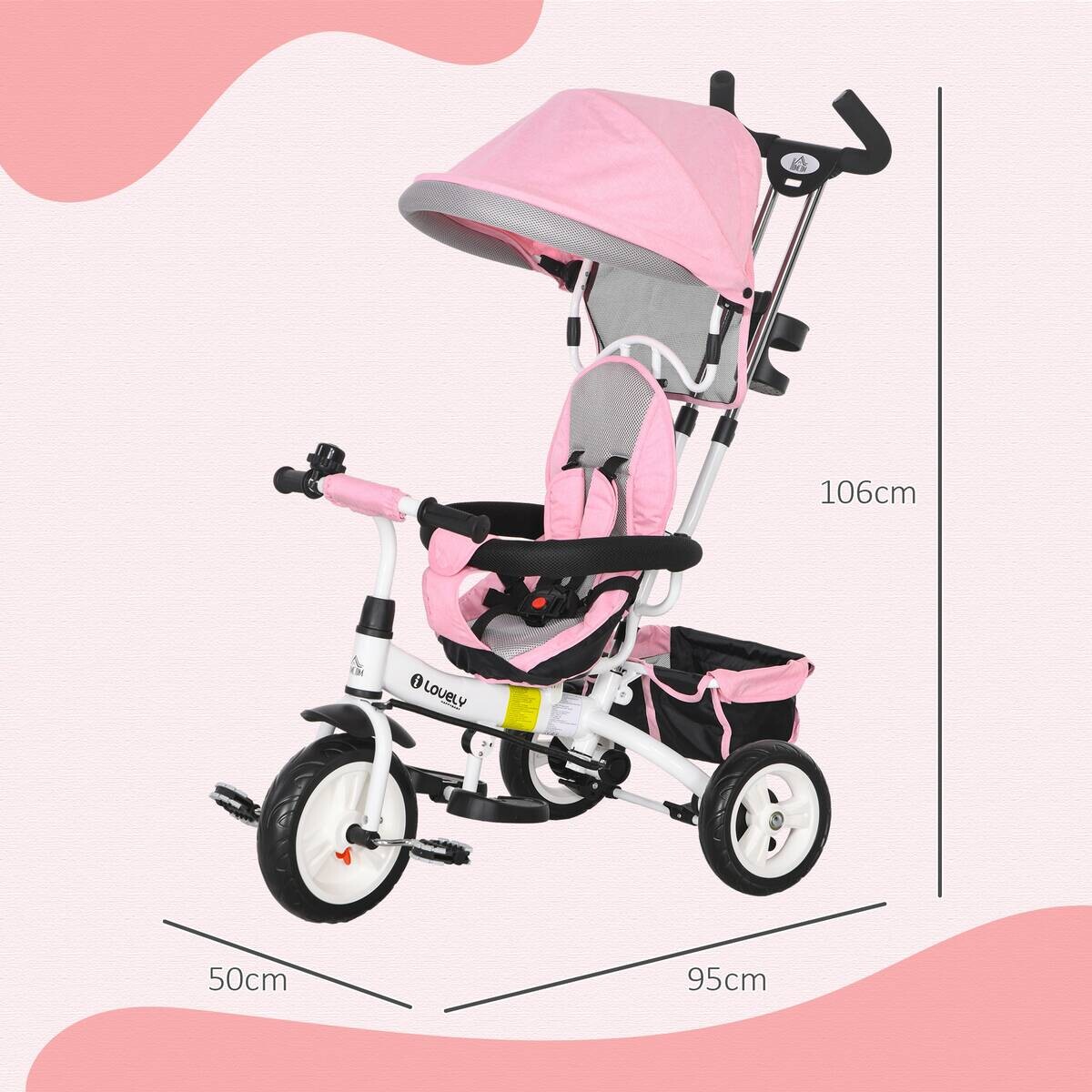 HOMCOM Kinderdreirad rosa B/H/L: ca. 50x106x95 cm