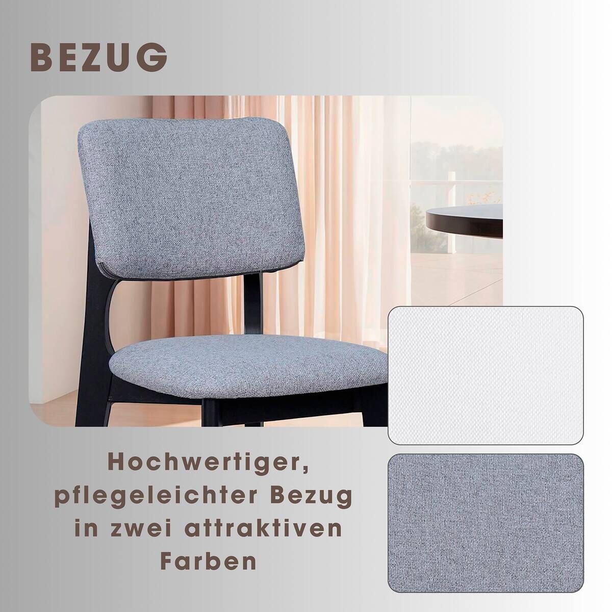 Stuhl ELSA, 2er-Set grau Webstoff B/H/T: ca. 48x87x54 cm
