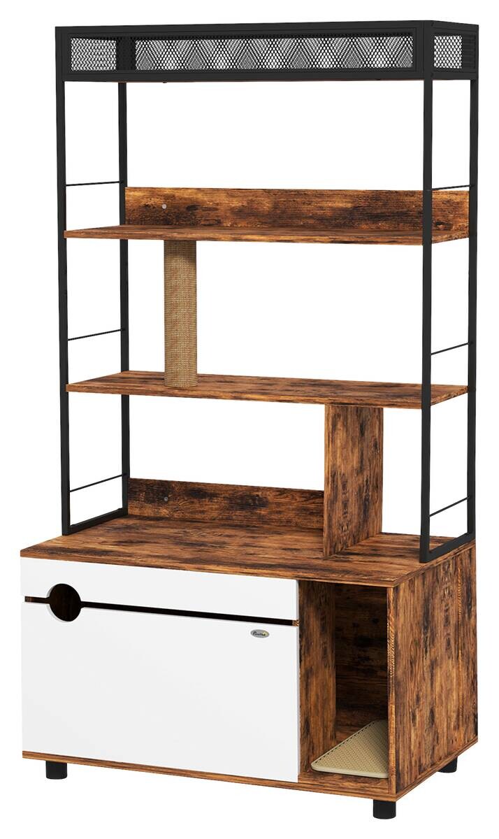 PawHut Katzenklo Schrank braun Stahl B/H/L: ca. 48x152x80 cm