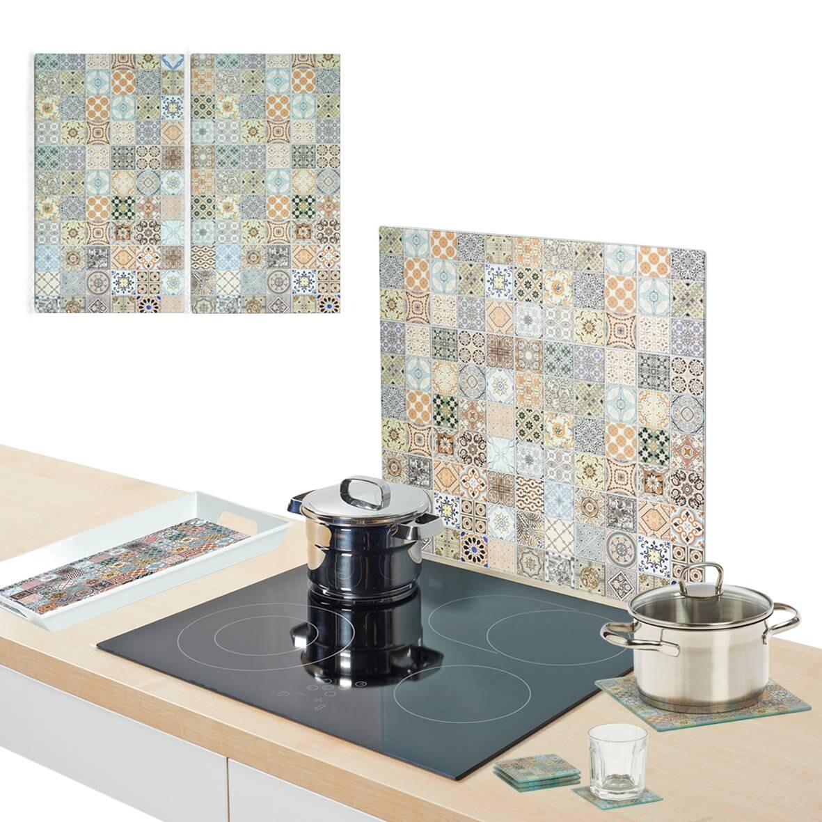 Zeller Herdblende-/Abdeckplatte Mosaik beige Glas B/H/L: ca. 50x0,8x56 cm