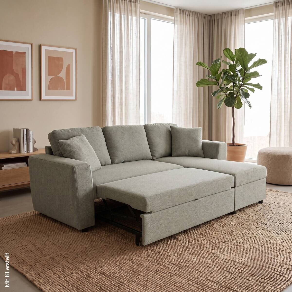 Ecksofa mit Bettfunktion und Bettkasten grün Webstoff B/H/T: ca. 234x86x144 cm