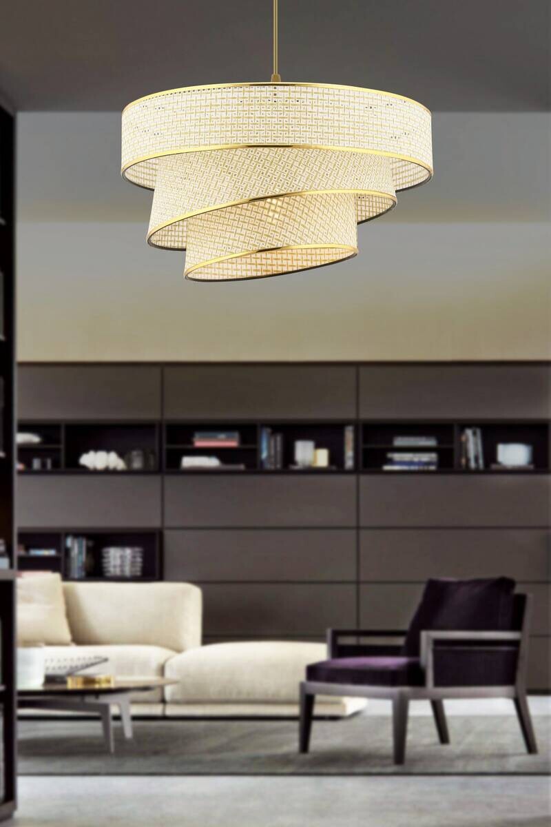 Opviq Pendelleuchte Couper gold creme Metall Baumwolle B/H/L: ca. 40x72x40 cm E27 1 Brennstellen