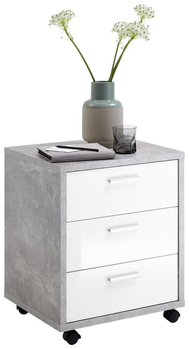 Rollcontainer Beton Optik weiß Hochglanz B/H/T: ca. 50x60x42 cm