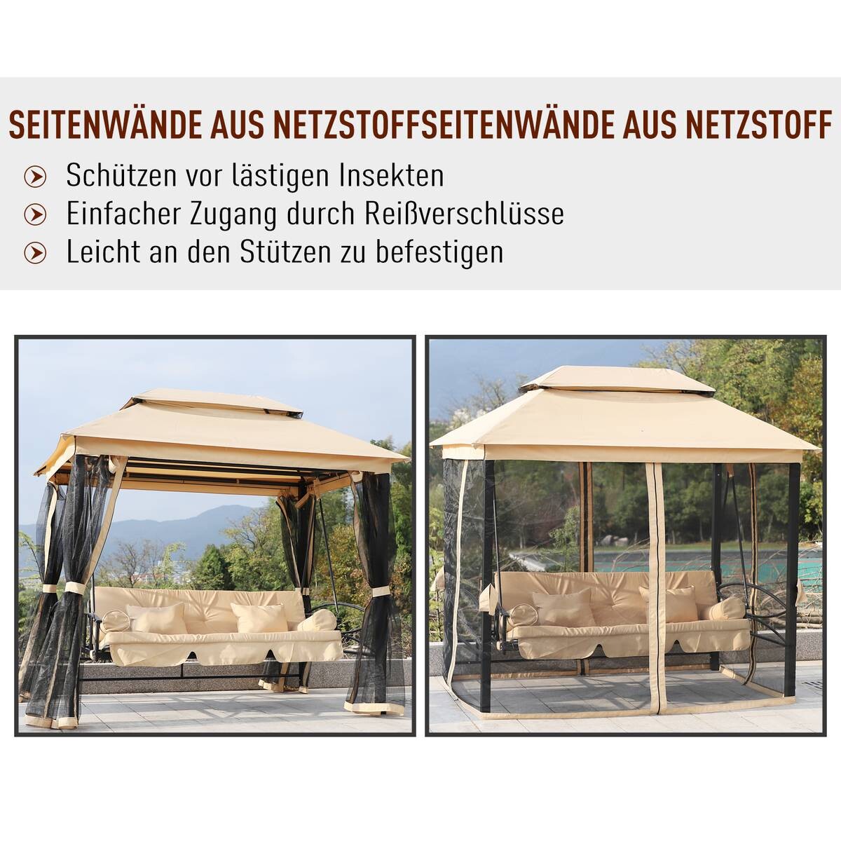 Outsunny Gartenschaukel beige Stahl B/H/T: ca. 232x245x149 cm