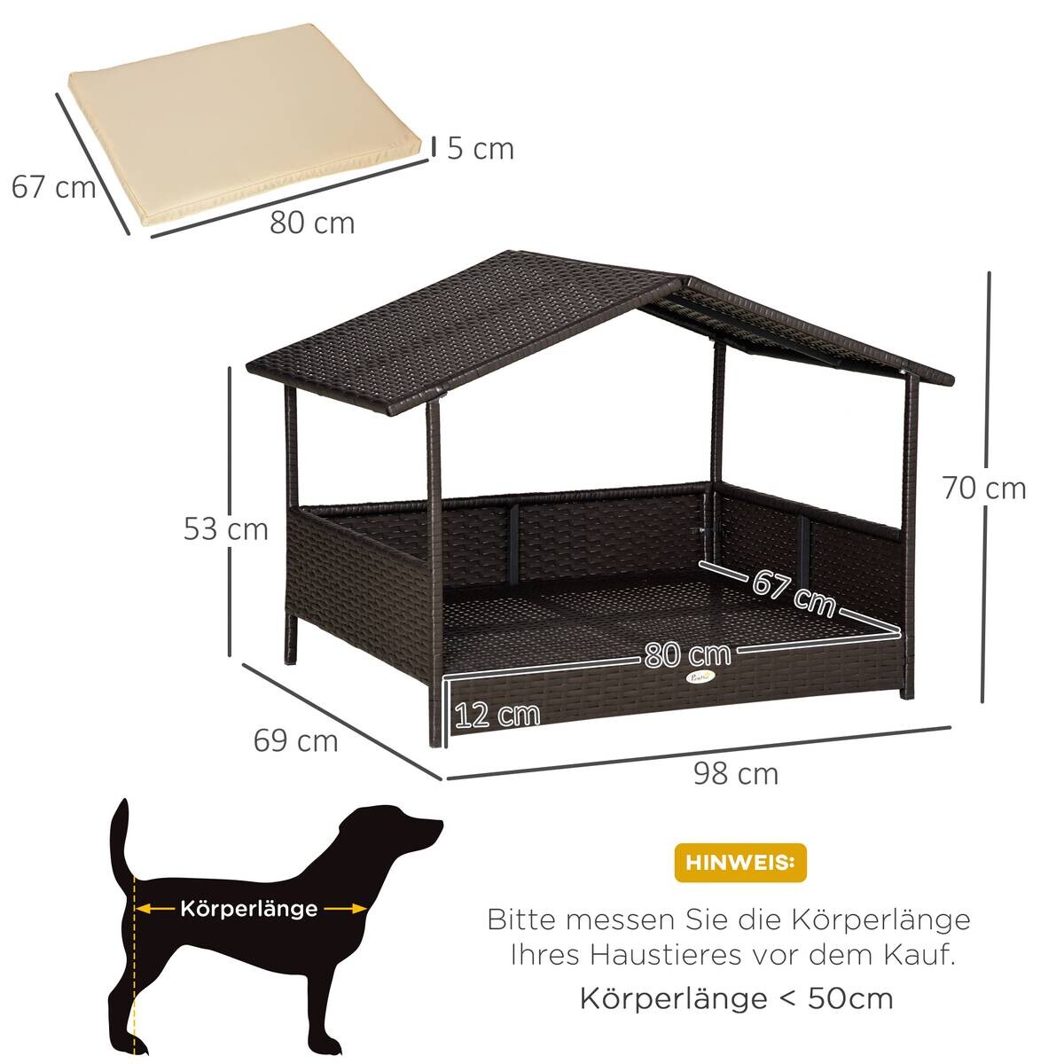 PawHut Hunde-Zubehör braun Polyester B/H/L: ca. 98x69x70 cm