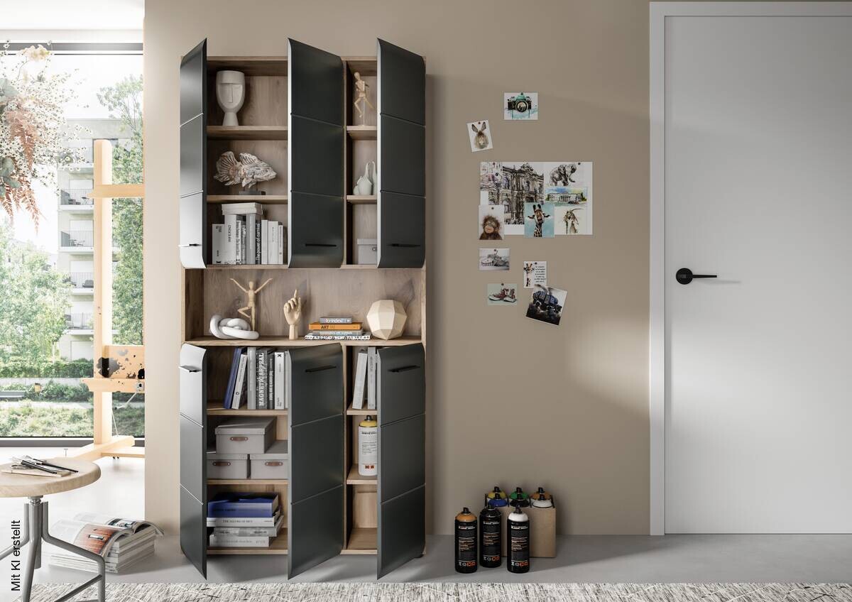 Mehrzweckschrank Ice Nox Oak Nachbildung schwarz matt B/H/T: ca. 90x185x30 cm