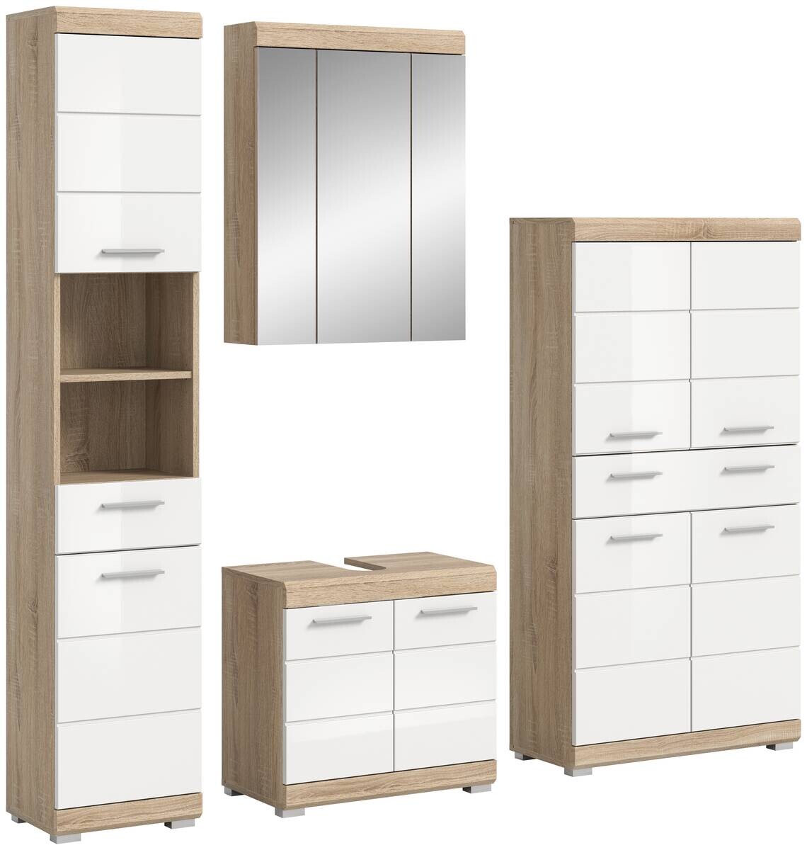 Badezimmer-Set Lambada Eiche Sonoma Nachbildung weiß Hochglanz B/H/T: ca. 186x191x34 cm