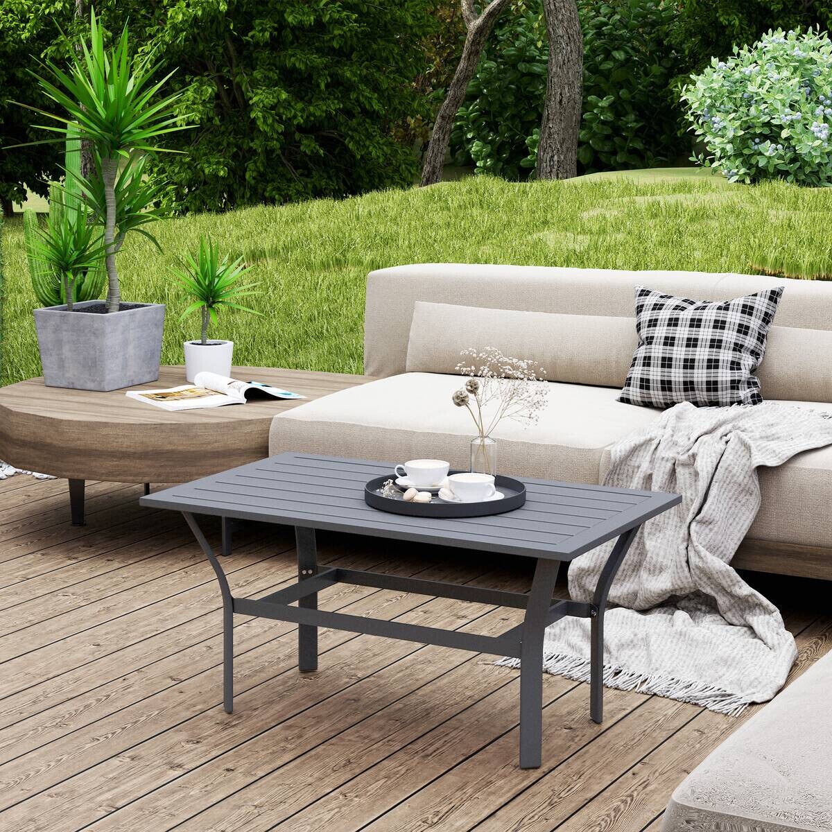 Outsunny Beistelltisch dunkelgrau Metall B/H/L: ca. 55x45x91,5 cm