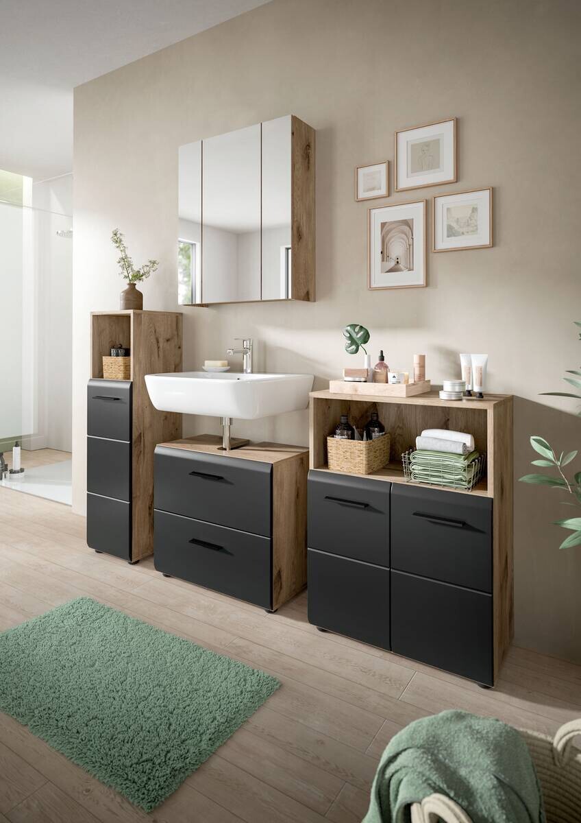 Badezimmer-Set Ice Nox Oak Nachbildung schwarz matt B/H/T: ca. 180x185x30 cm