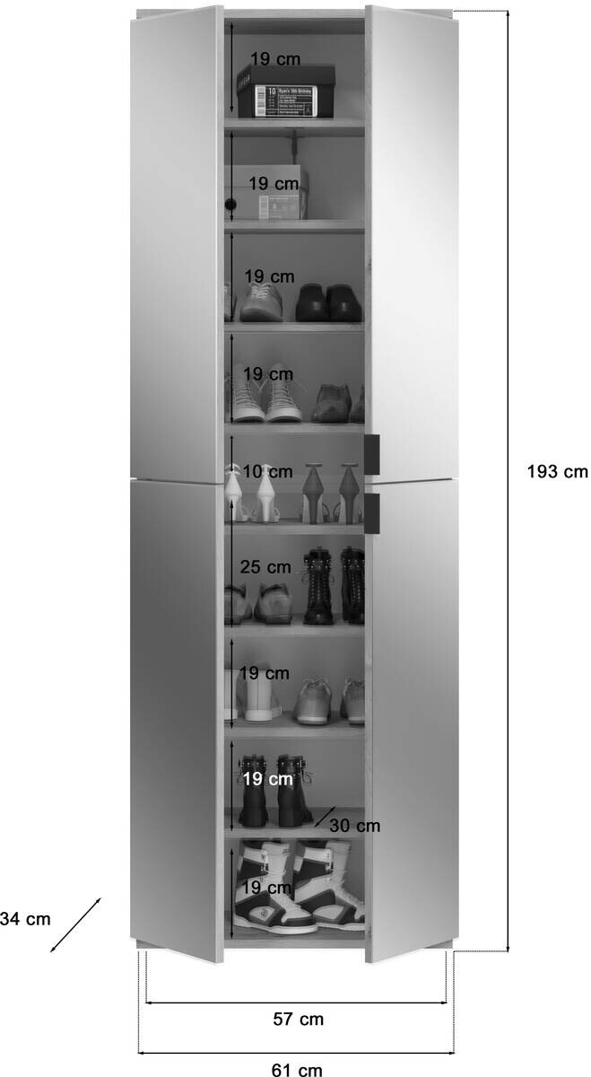 Garderobe PROJEKT Eiche Artisan Nachbildung Spiegel B/H/T: ca. 244x193x34 cm