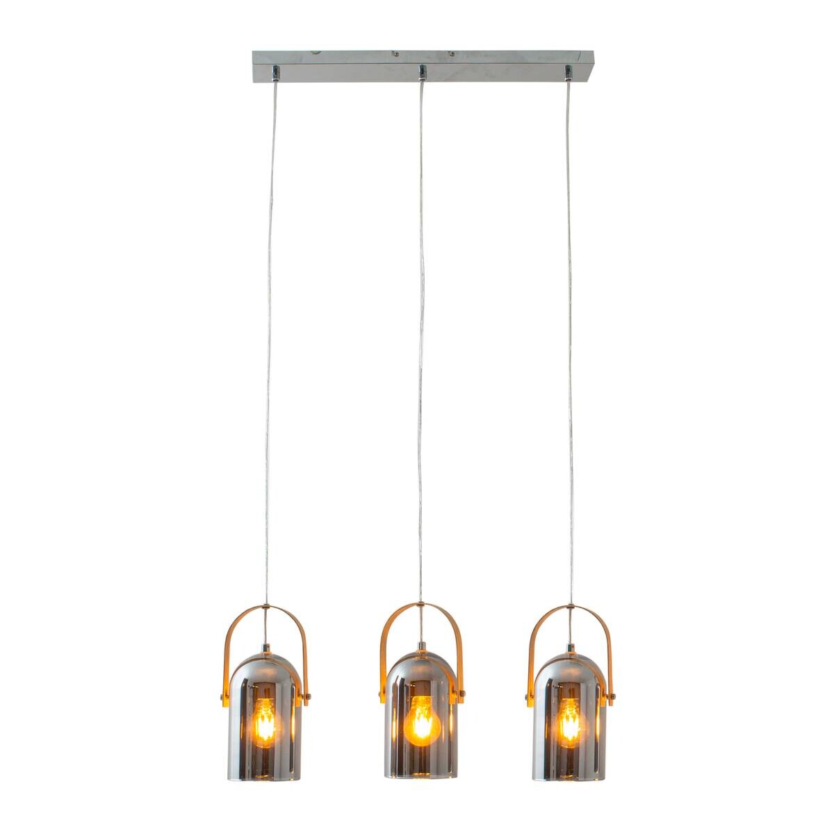 Näve Leuchten Pendelleuchte 7086159 silber Glas Metall B/H/T: ca. 64x141x11,5 cm E27 3 Brennstellen
