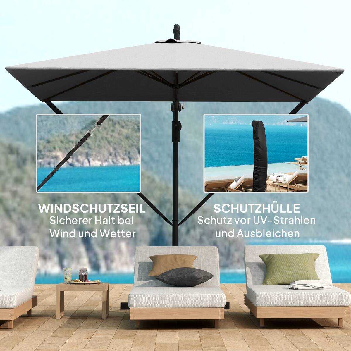 Outsunny Ampelschirm grau Polyester B/H/L: ca. 250x235x295 cm