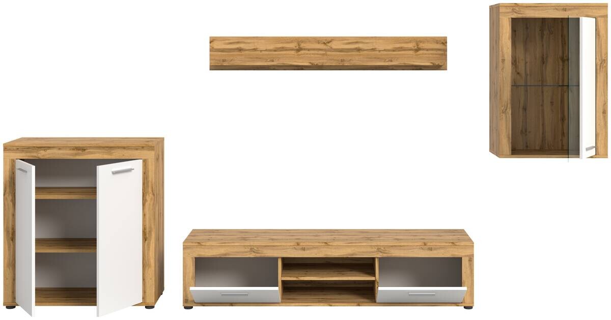 Wohnwand Jam Eiche Wotan Nachbildung weiß B/H/T: ca. 330x169x35 cm